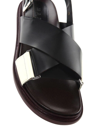 Shop Marni Fussbett Bi-colour Leather Sandals In Nero Bianco