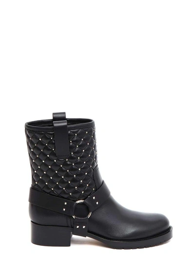 Shop Valentino Rockstud Spike Biker Boots In Nero