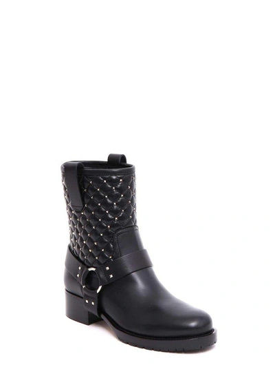 Shop Valentino Rockstud Spike Biker Boots In Nero