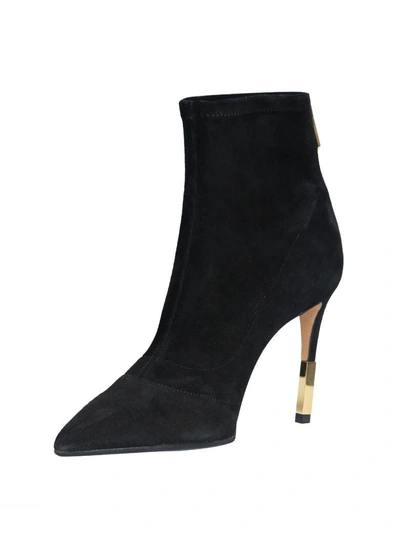 Shop Balmain Black Suede Ankle Boots In Nero