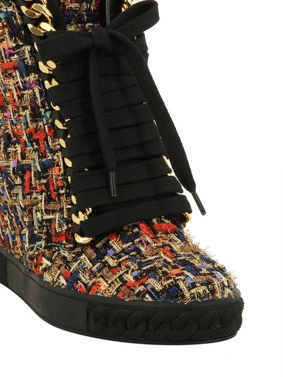Shop Casadei Tweed Lace-up Sneakers In Multicolor