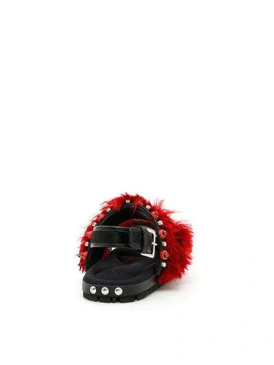 Shop Marni Fur Sandals In China Red|rosso