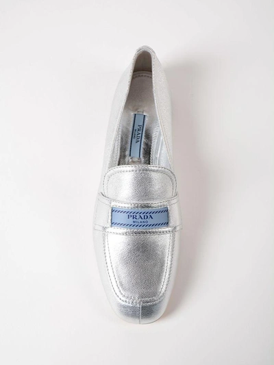Shop Prada Logo Loafers In Argento