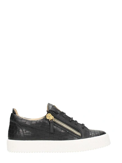 Shop Giuseppe Zanotti Kriss Black Leather Sneakers