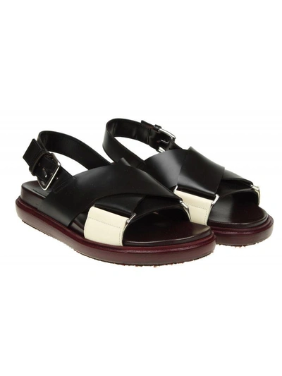 Shop Marni Sandals In Leather With Cross Band In White