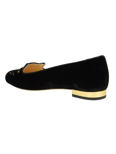 Shop Charlotte Olympia Kitty Flats Flats In Black Velvet In Black-gold