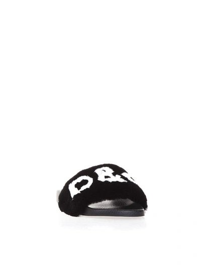 Shop Dolce & Gabbana Rubber Slides With Mink Insert & Logo In Black/white