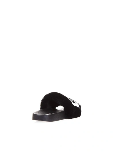 Shop Dolce & Gabbana Rubber Slides With Mink Insert & Logo In Black/white