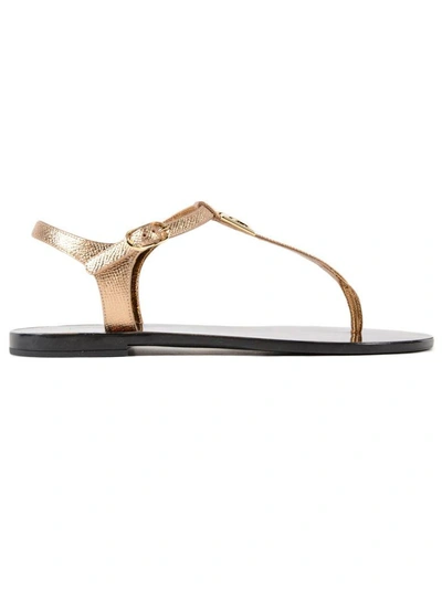 Shop Dolce & Gabbana Logo Plaque Flat Sandals In Oro Antico