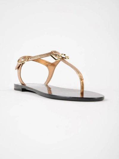 Shop Dolce & Gabbana Logo Plaque Flat Sandals In Oro Antico