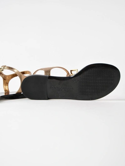 Shop Dolce & Gabbana Logo Plaque Flat Sandals In Oro Antico