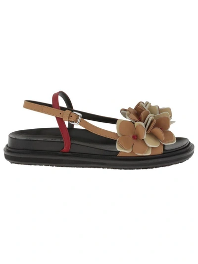 Shop Marni Leather Sandal In Cereal+swan+indian Red