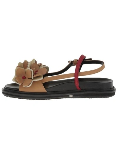 Shop Marni Leather Sandal In Cereal+swan+indian Red