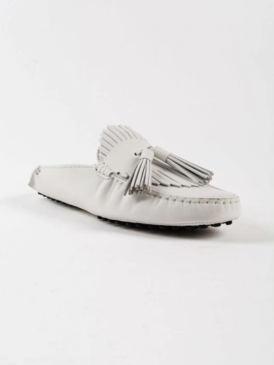Shop Tod's Tassel Collapsible Loafers In Bbianco