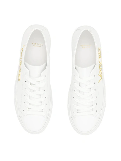 Shop Versace Nappa Sneakers With Embroidery In Bianco Ottico Orobianco