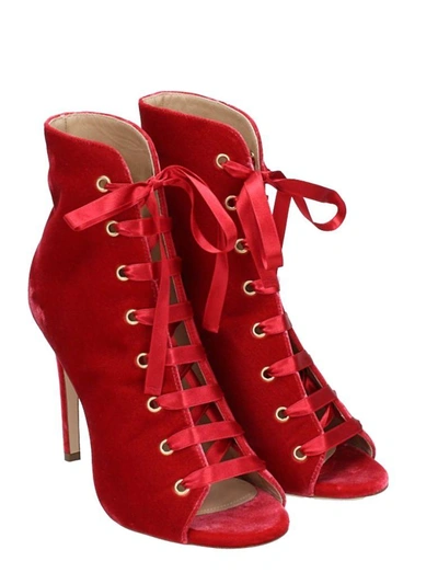 Shop Dei Mille Red Velvet Ankle Boots