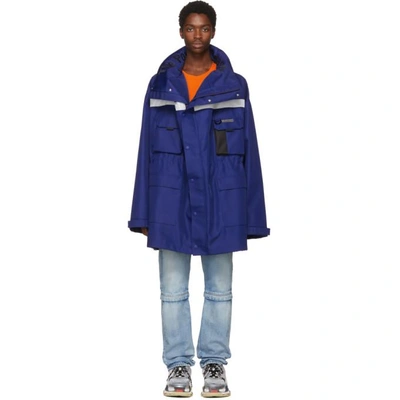 Shop Balenciaga Blue Power Of Dreams Collar Parka In 4146 Outrem