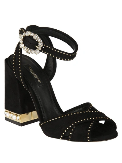 Shop Dolce & Gabbana Studded Sandals In Black-gold
