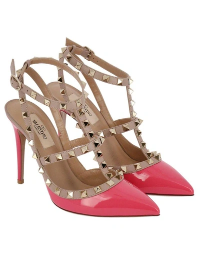 Shop Valentino Pumps  Rockstud Ankle Strap In Genuine Patent Leather With Micro Metal Studs In Pink