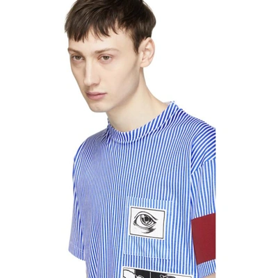 Shop Prada Blue & White Stripe Jwp Riga Patch T-shirt