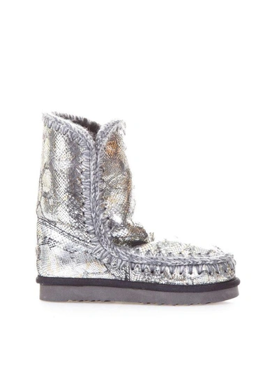 Shop Mou Eskimo 24 Snake Printed Boots In Silver
