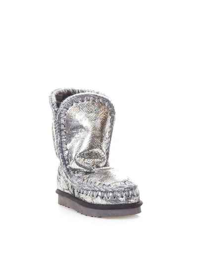 Shop Mou Eskimo 24 Snake Printed Boots In Silver