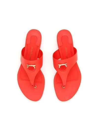 Shop Ferragamo Calfskin Enfola Sandals In Corallo (red)