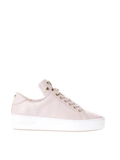 Shop Michael Michael Kors Pink Leather Sneakers With Metal Suds In Soft Pink