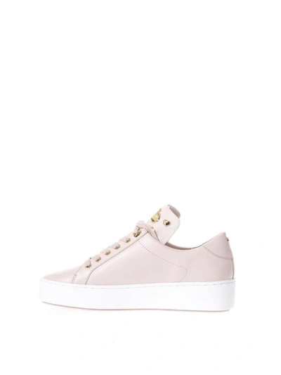 Shop Michael Michael Kors Pink Leather Sneakers With Metal Suds In Soft Pink