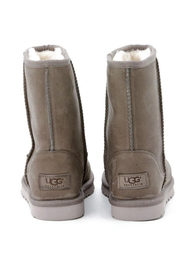 Shop Ugg Classic Short Boots In Grey Stressed Leather In Grigio