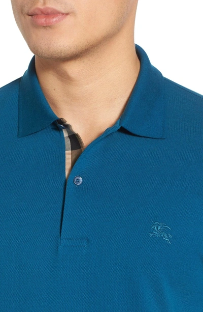 Shop Burberry Piqué Polo In Mineral Blue