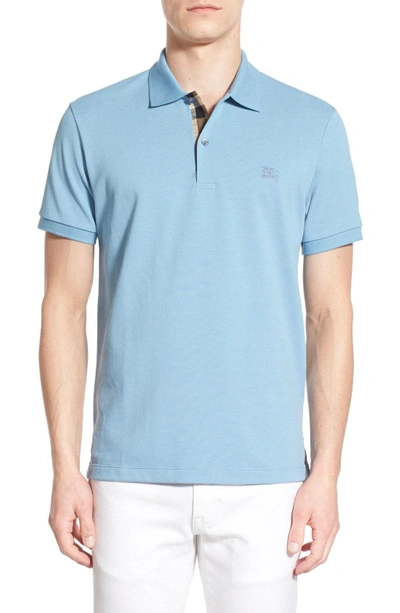 Shop Burberry Pique Polo In Pale Blue