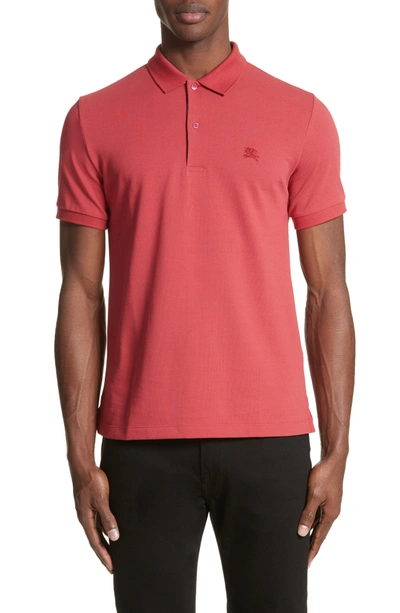 Shop Burberry Pique Polo In Coral Red