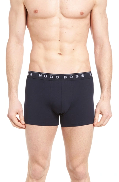 Shop Hugo Boss 3-pack Cotton Trunks In Navy/ Deep Blue/ Charcoal