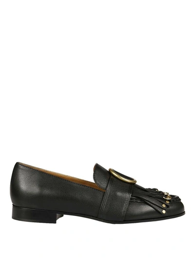 Shop Chloé Olly Gold-tone Buckle Loafers In Black