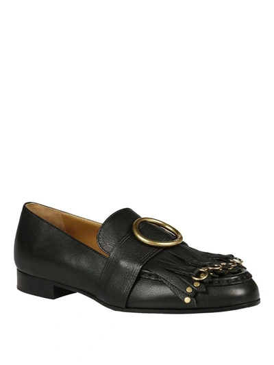 Shop Chloé Olly Gold-tone Buckle Loafers In Black