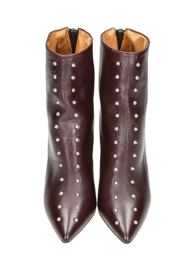 Shop Iro Bk Studded Leather Booties In Bordeaux