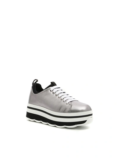 Shop Prada Calfskin Sneakers In Cromo+nero|nero