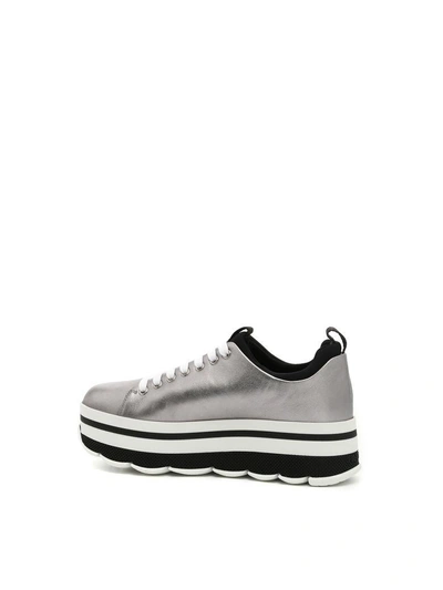 Shop Prada Calfskin Sneakers In Cromo+nero|nero