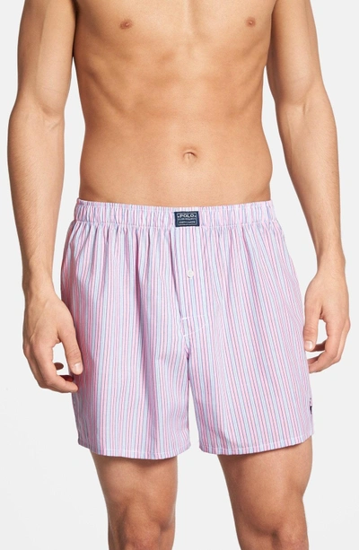 Shop Polo Ralph Lauren Woven Boxer Shorts In Pink Regent Stripe