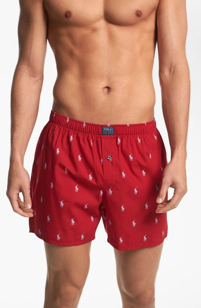 Shop Polo Ralph Lauren Woven Boxer Shorts In Red/ Elite Blue