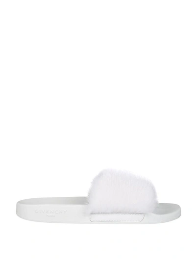 Shop Givenchy Mink Fur Rubber Slides In Bianco