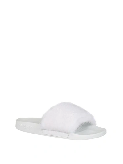 Shop Givenchy Mink Fur Rubber Slides In Bianco