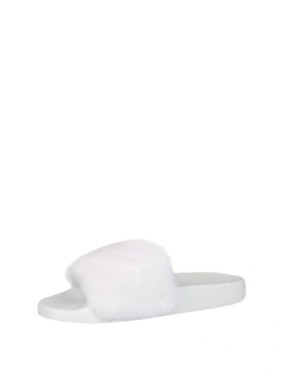 Shop Givenchy Mink Fur Rubber Slides In Bianco