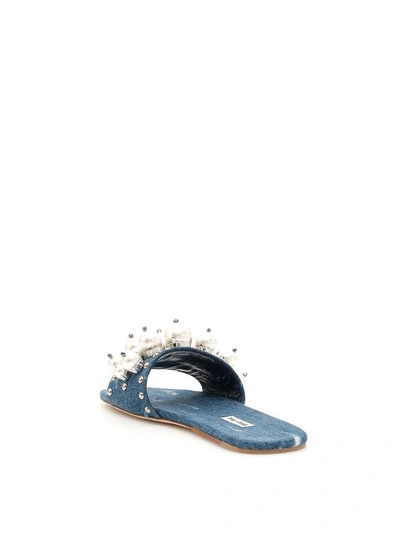 Shop Miu Miu Denim Slides In Blu (blue)