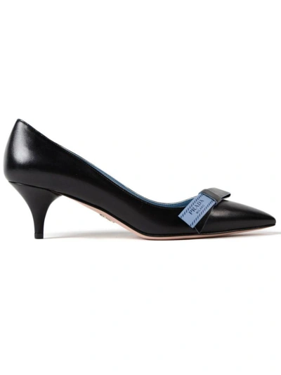 Shop Prada Logo Bow Pumps In Nero