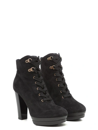 Shop Hogan Heeled Lace-up Suede Ankle Boots In Black