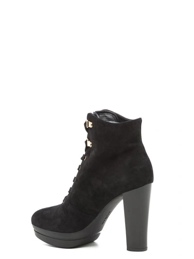 Shop Hogan Heeled Lace-up Suede Ankle Boots In Black