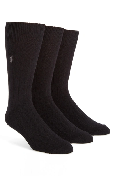 Shop Polo Ralph Lauren 3-pack Crew Socks In Black/ Charcoal/ Navy