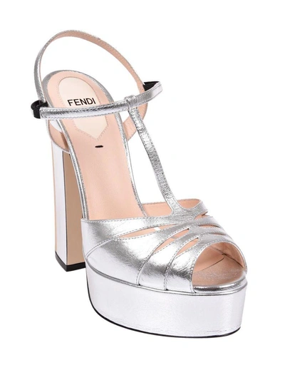 Shop Fendi Logo Platform Sandals In F11eb Argento+nero Bianco